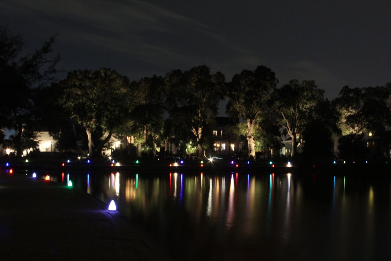 Walkway lighting around lake